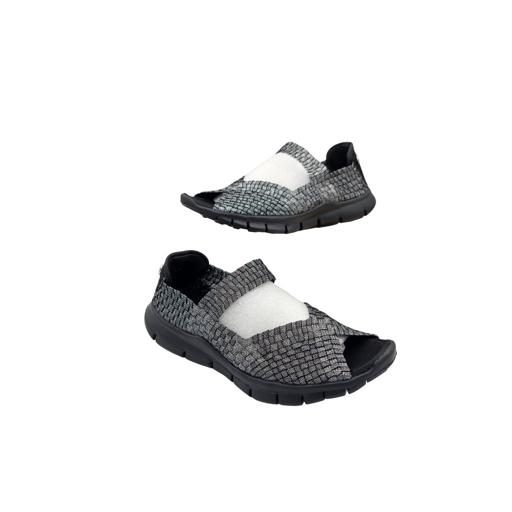 Bernie Mev Hallie Metallic Sandals Womens 40 9 Black Silver Woven Elastic Wedges